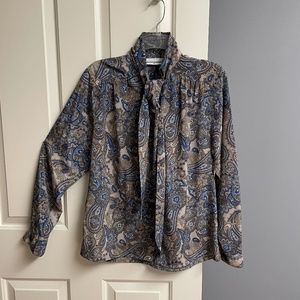 Alfred Dunner Long Sleeve Paisley Button Down Top, Womens 14